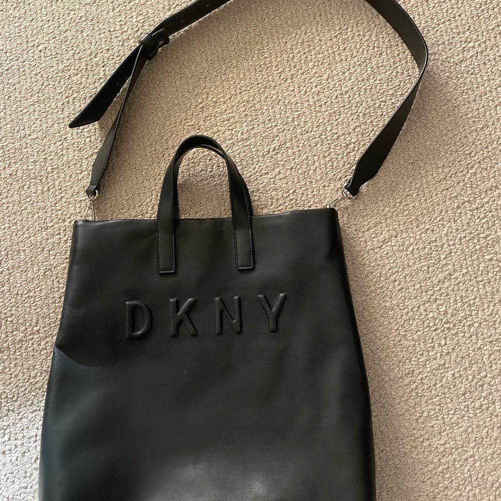 DKNY Black Leather Messenger Bag